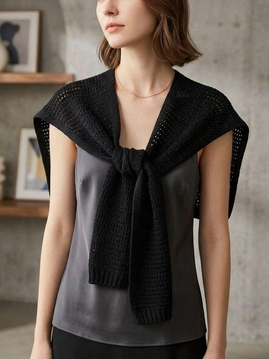 SHEIN CZARNY SZAL IMITACJA SWETRA S07__UNIWERSALNY