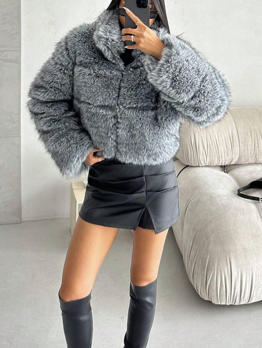 SHEIN SZARE SZTUCZNE FUTRO W01__M