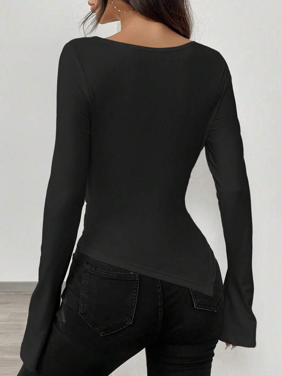 SHEIN CZARNA BLUZKA DŁUGI RĘKAW S06__XS