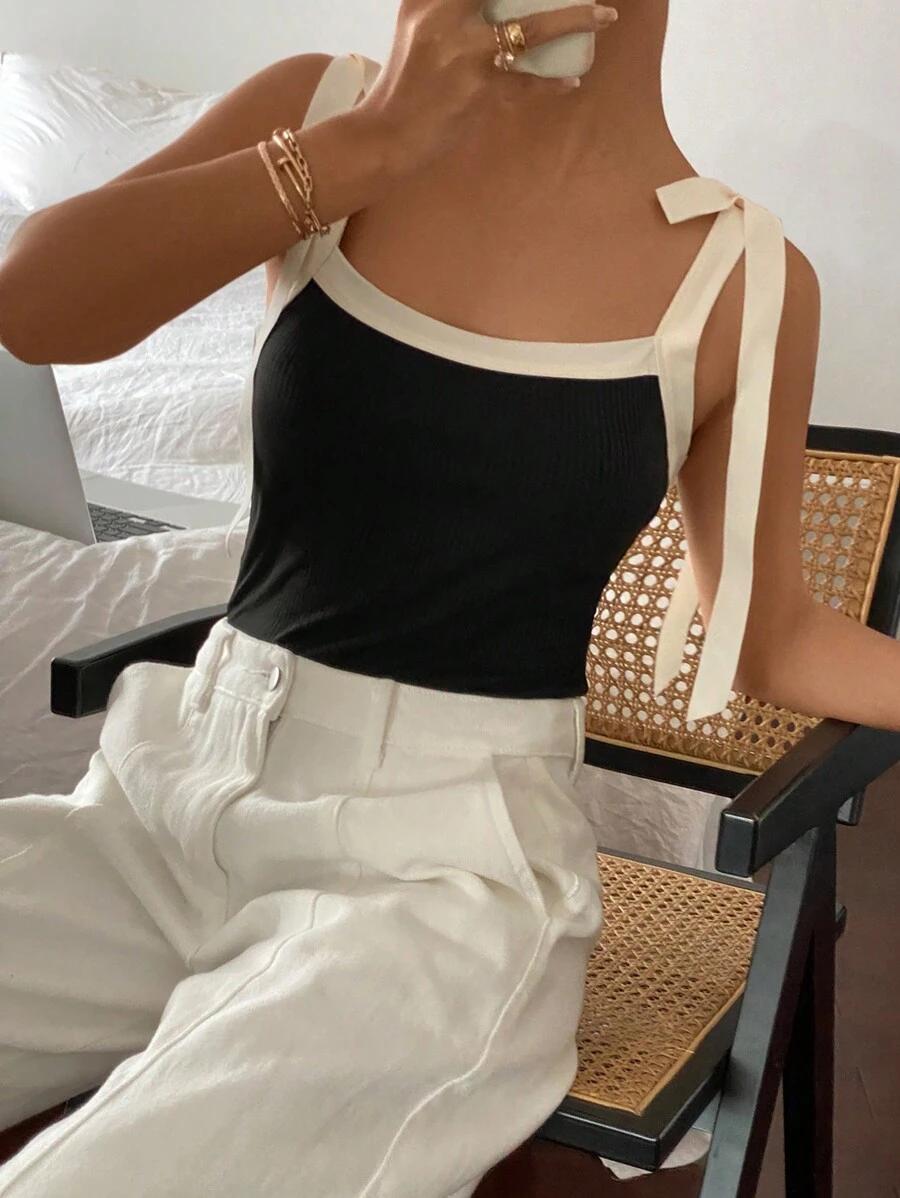 SHEIN CZARNY TOP NA RAMIĄCZKACH S06__M