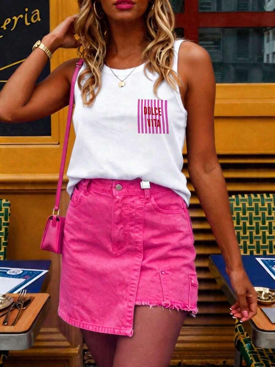 SHEIN KLASYCZNY TOP NADRUK S06__L