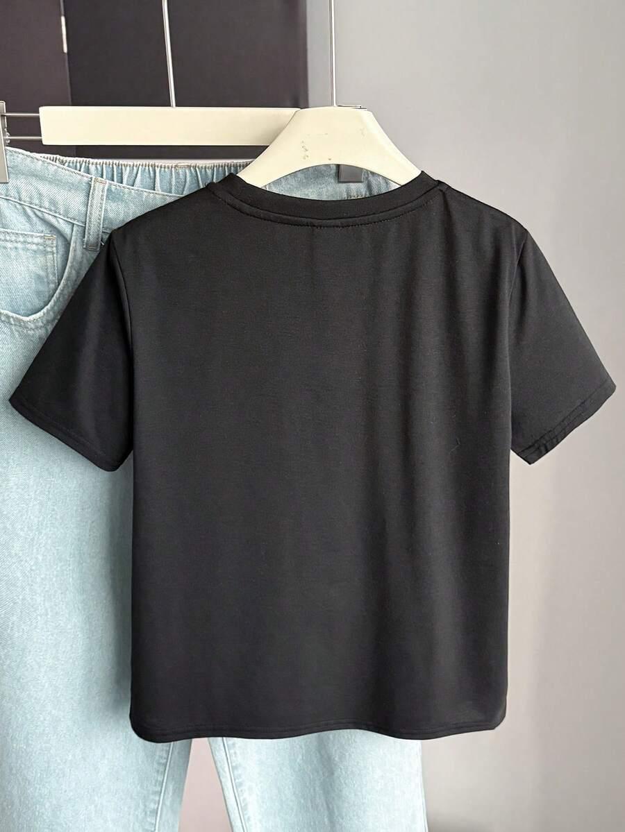 SHEIN CZARNA BLUZKA ZDOBIENIE S09__128-134