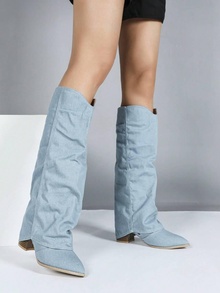 SHEIN NIEBIESKIE KOZAKI NA OBCASIE JEANS W01__42