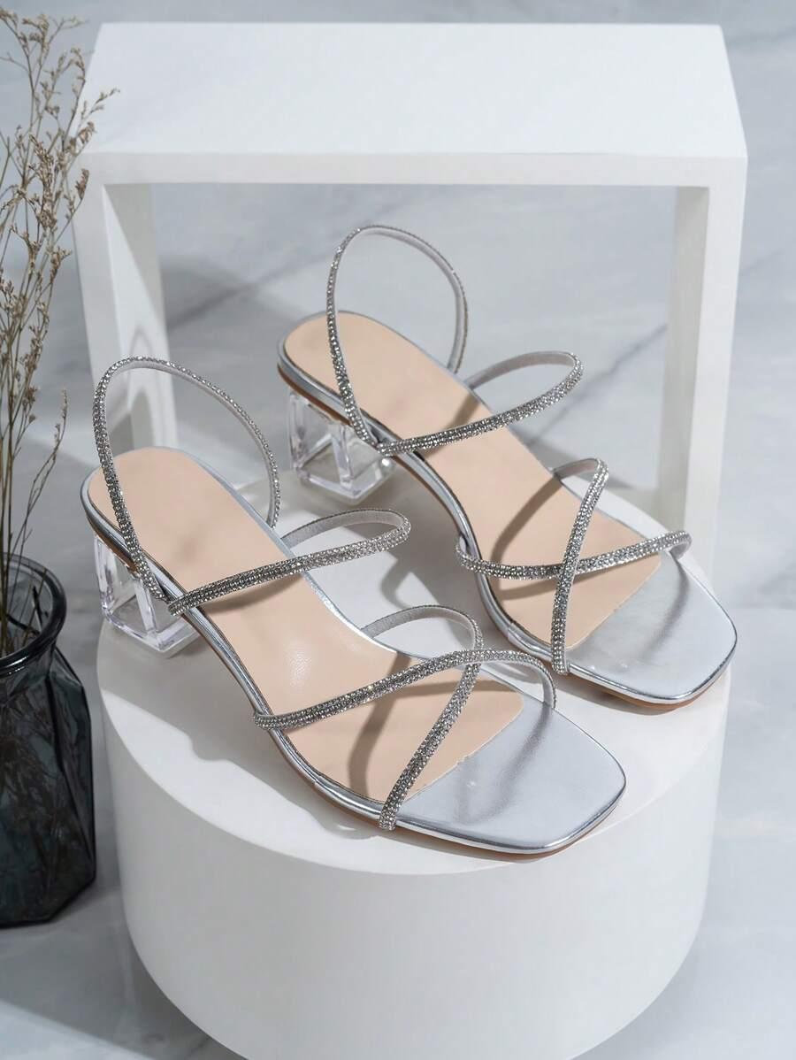 SHEIN SREBRNE SANDAŁY ZDOBIENIE S06__37