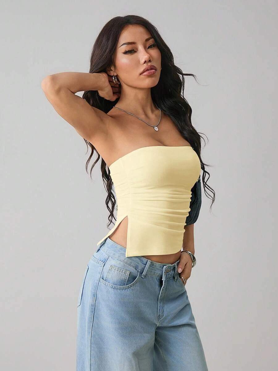 SHEIN ŻÓŁTY TOP MARSZCZENIE S06__S
