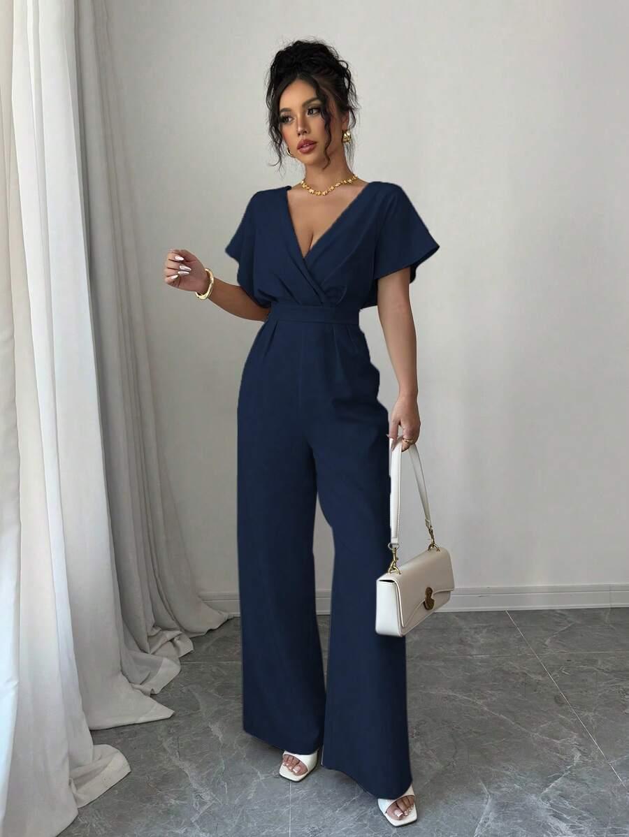 SHEIN GRANATOWY KOMBINEZON KRÓTKI RĘKAW S06__S
