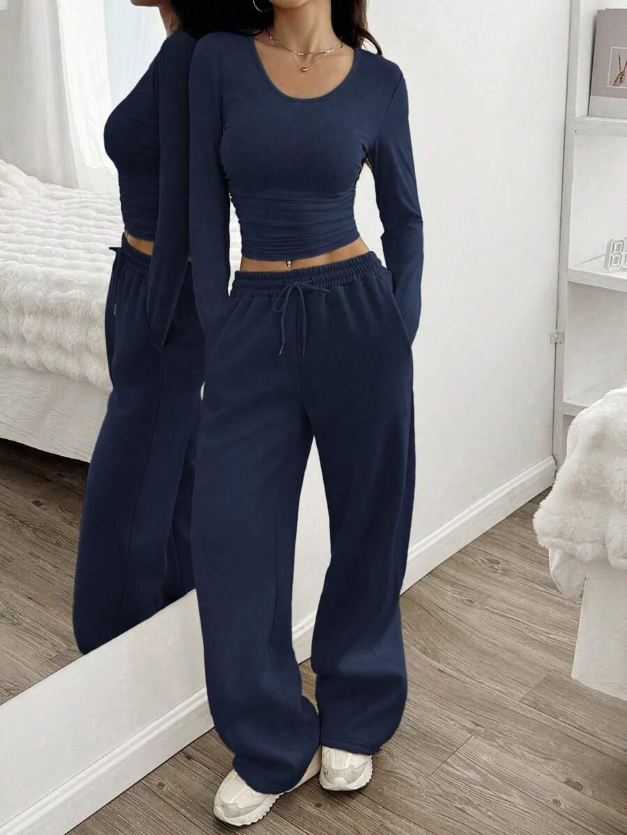 SHEIN GRANATOWA BLUZKA DŁUGI RĘKAW S06__S