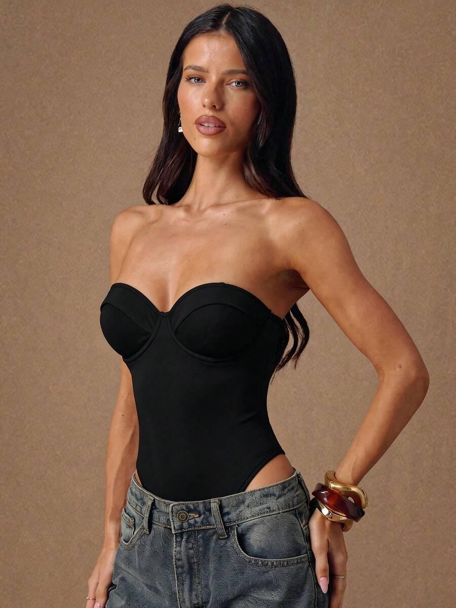 SHEIN CZARNE BODY BEZ RĘKAWÓW S06__M