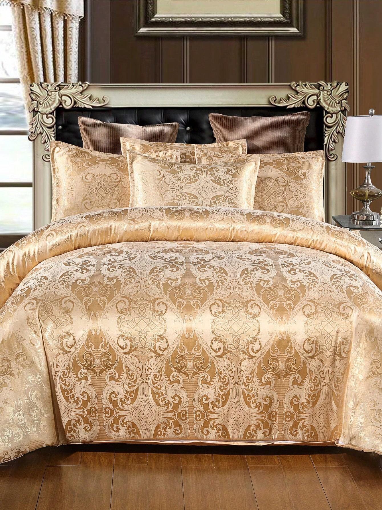 SHEIN ZŁOTY KOMPLET POŚCIELI POŁYSK S07__180X200/50X75CM