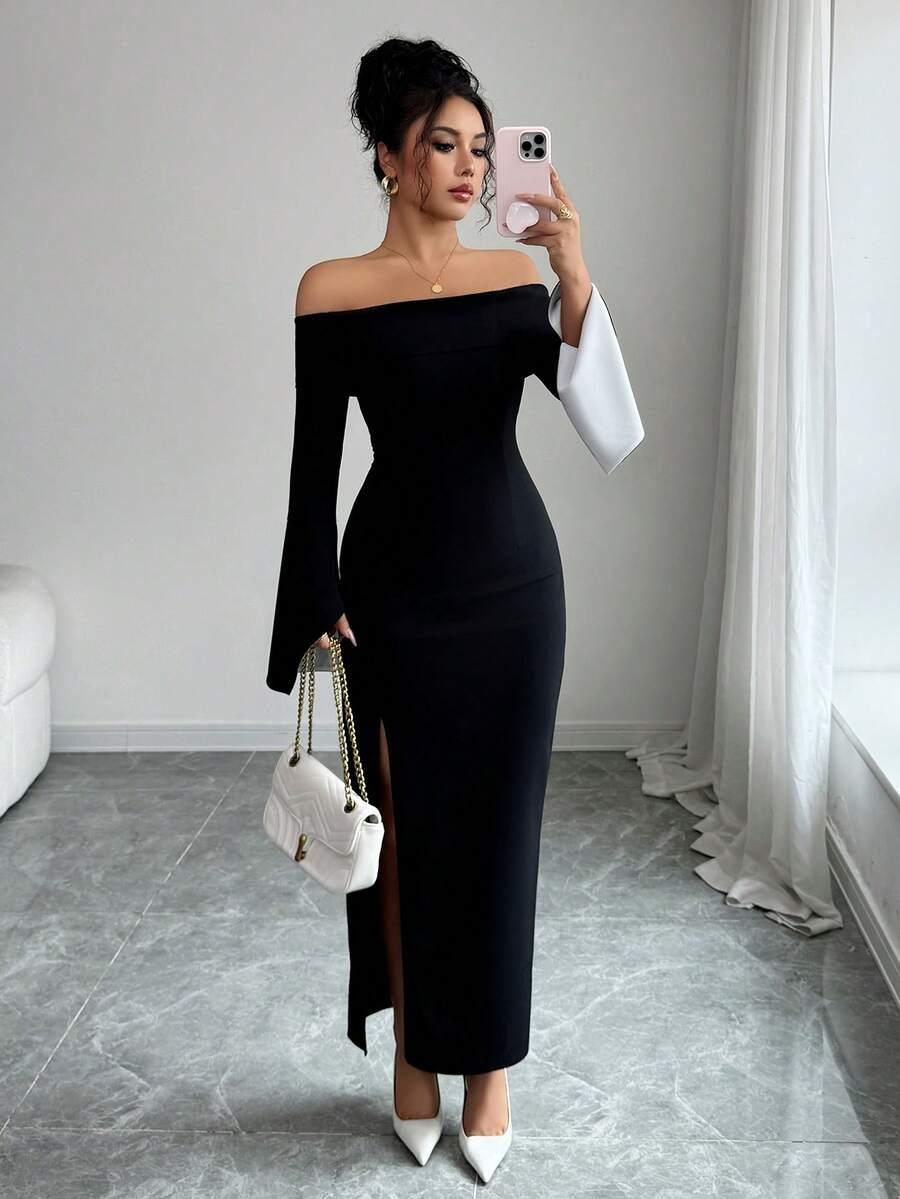 SHEIN CZARNA MAXI SUKIENKA S06__S