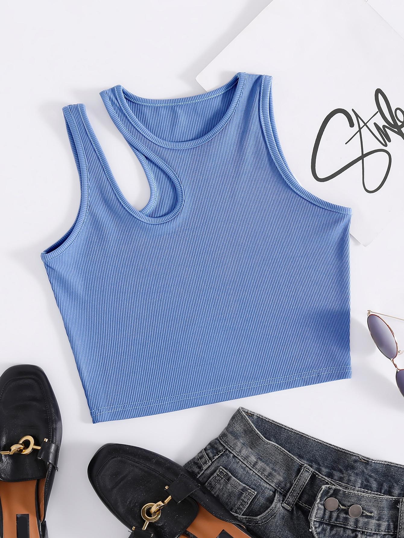 SHEIN NIEBIESKI TOP PRĄŻKI S06__L