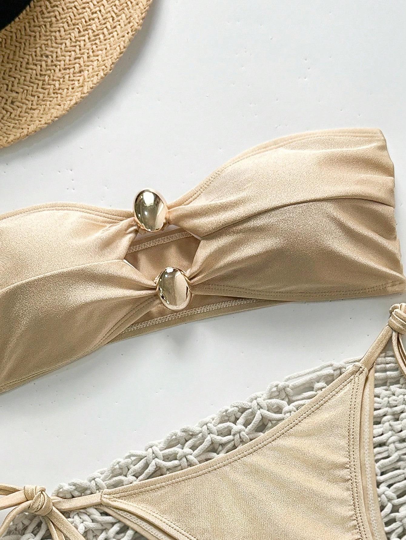 SHEIN BEŻOWY DWUCZĘŚCIOWY STRÓJ KĄPIELOWY S09__XL