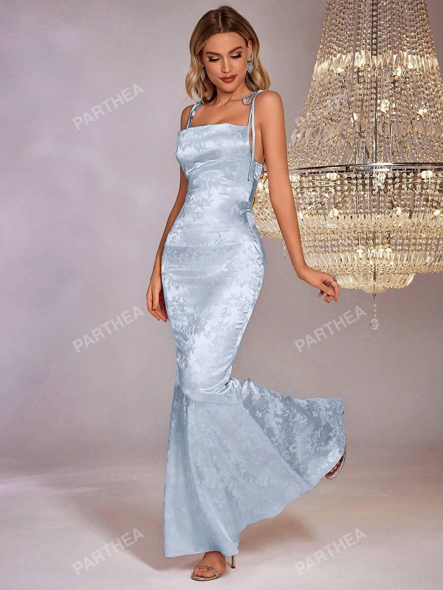 SHEIN NIEBIESKA SATYNOWA MAXI SUKIENKA KWIATY S06__S