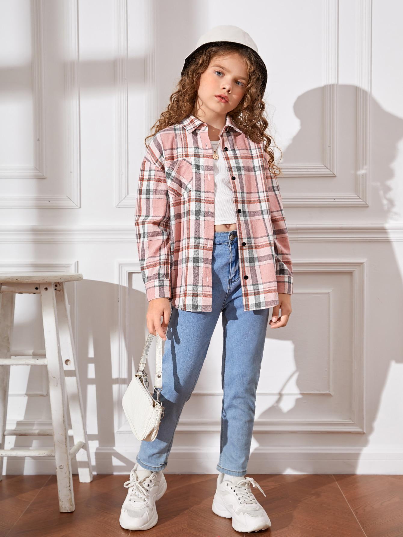 SHEIN KOSZULA W KRATKĘ CASUAL S06__134/140