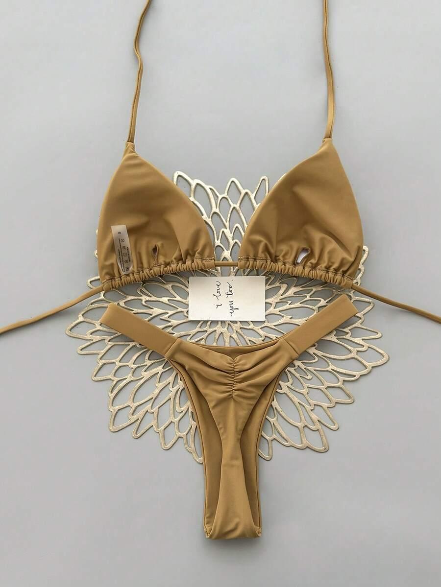 SHEIN ZŁOTY DWUCZĘŚCIOWY STRÓJ KĄPIELOWY S09__S