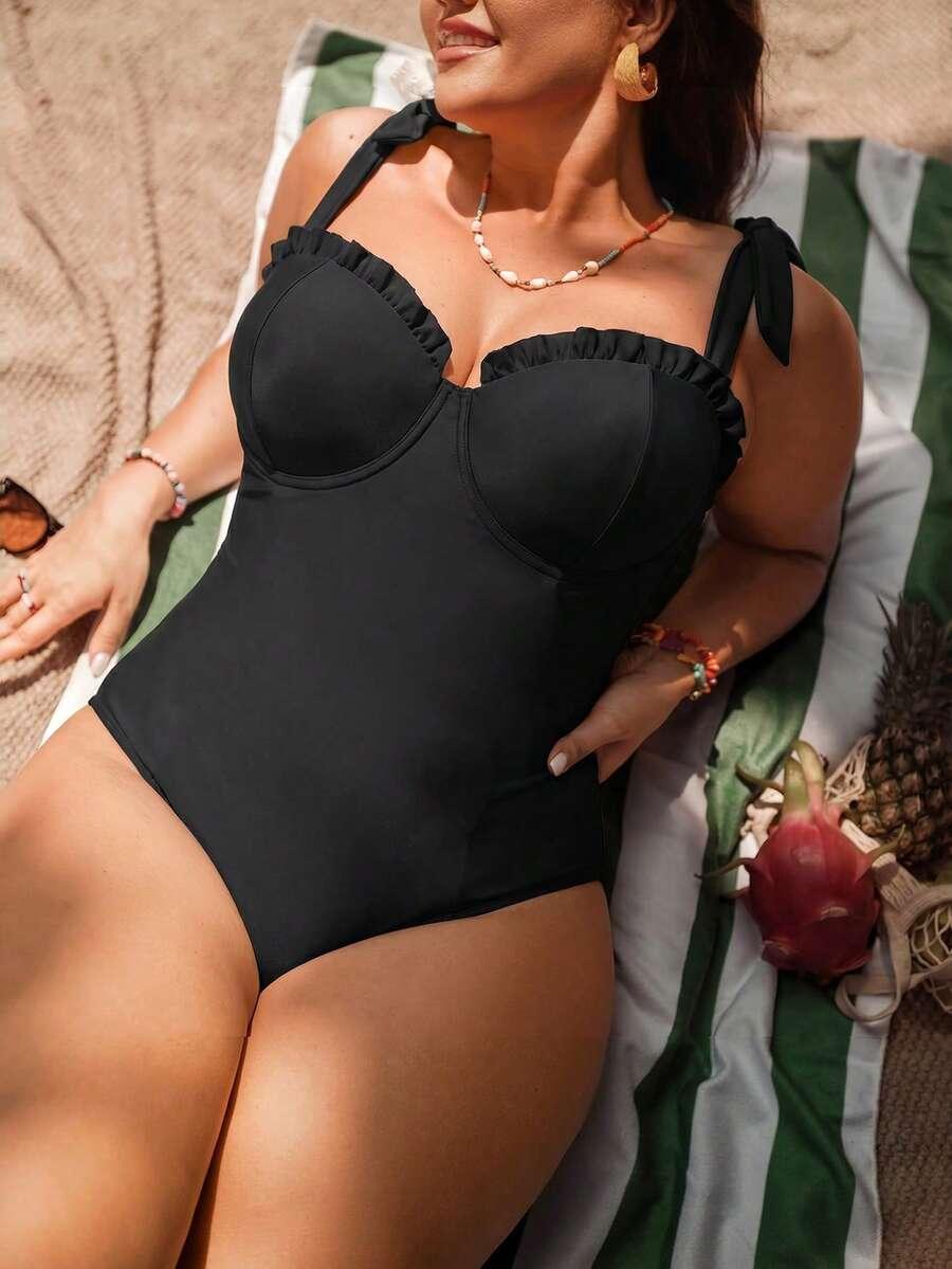 SHEIN CZARNY JEDNOCZĘŚCIOWY STRÓJ KĄPIELOWY S06__XXL