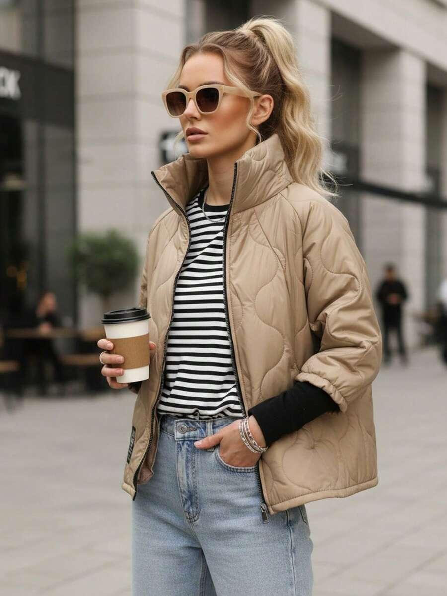 SHEIN BEŻOWA PIKOWANA KURTKA W01__S