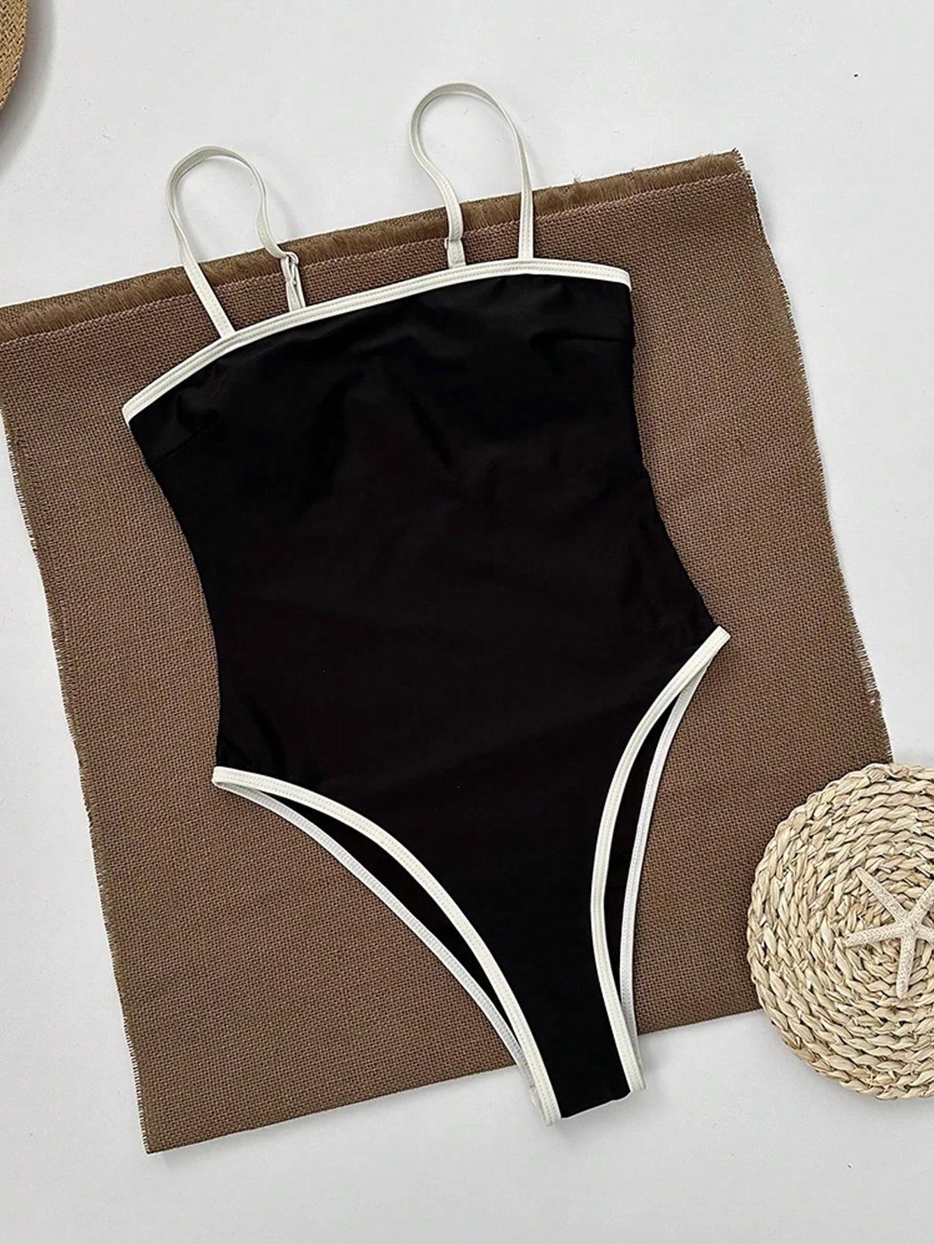 SHEIN JEDNOCZĘŚCIOWY STRÓJ KĄPIELOWY KONTRAST S09__S