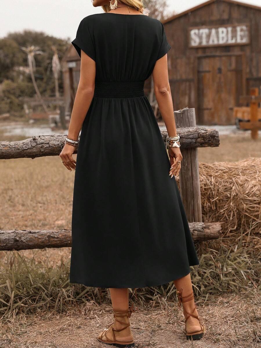 SHEIN CZARNA SUKIENKA KRÓTKI RĘKAW S06__S