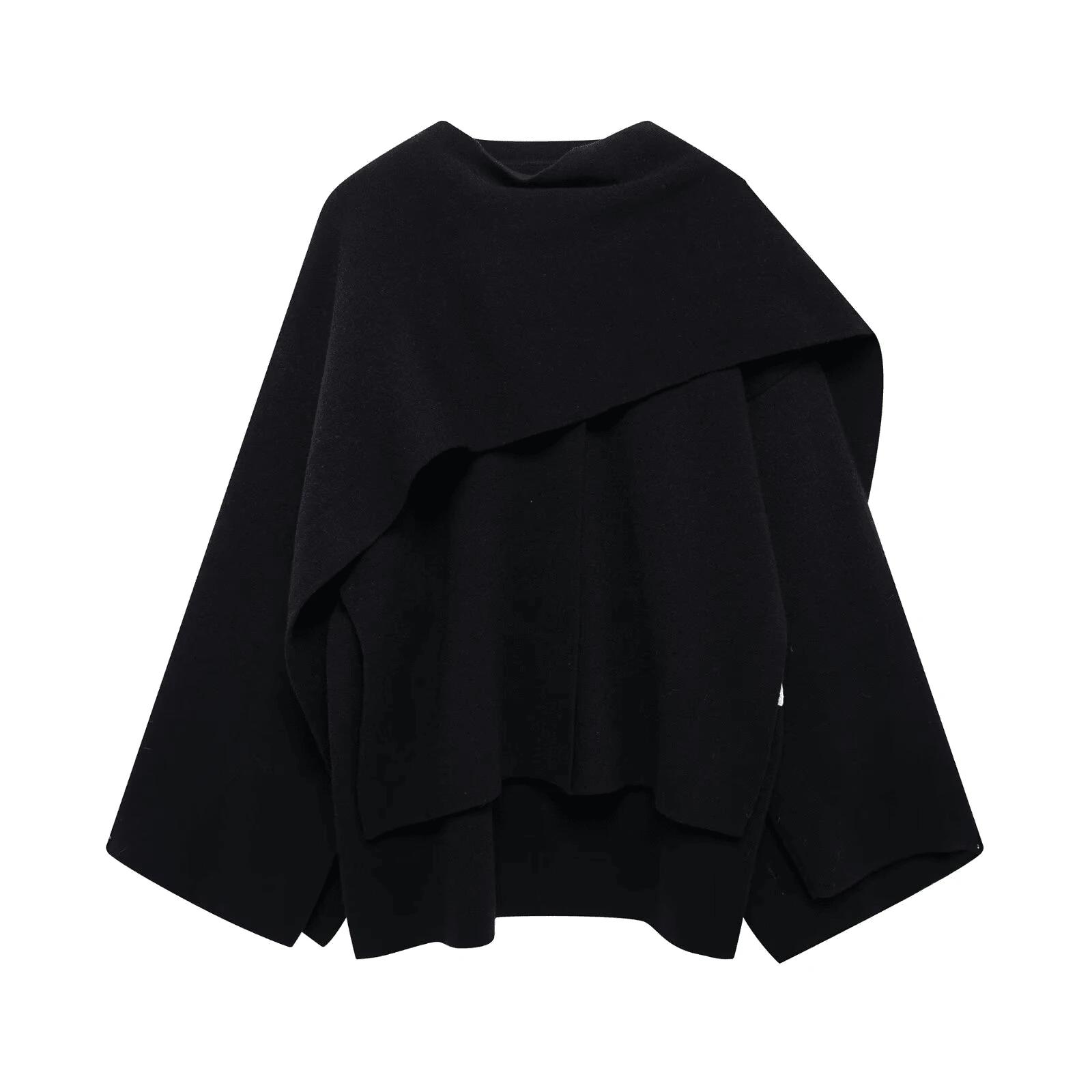 SHEIN CZARNE PONCZO GUZIK W01__S