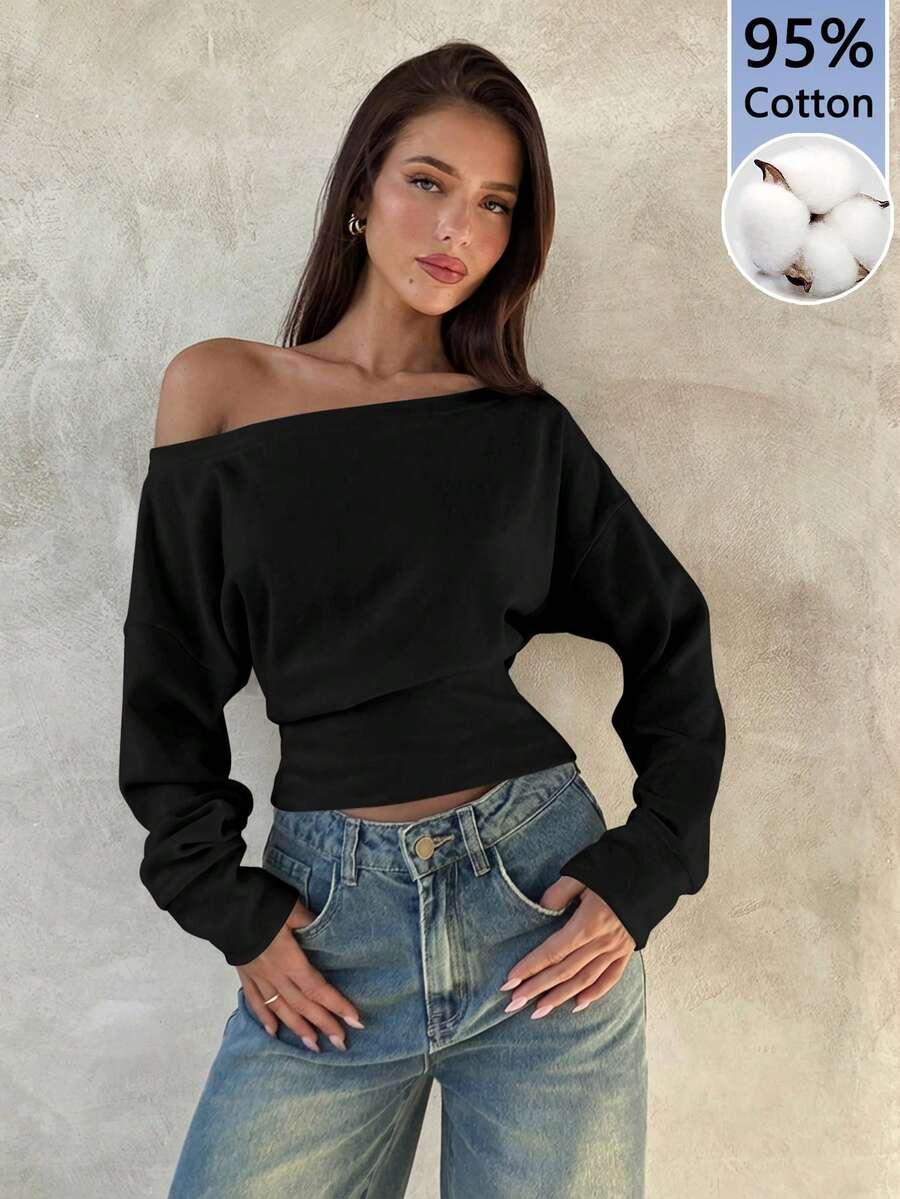 SHEIN CZARNA BLUZKA DŁUGI RĘKAW S06__S