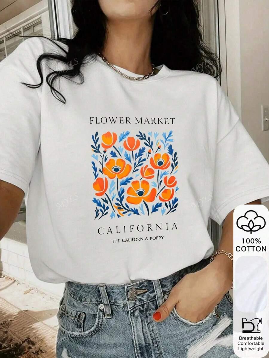 SHEIN BIAŁY T-SHIRT NADRUK S06__M
