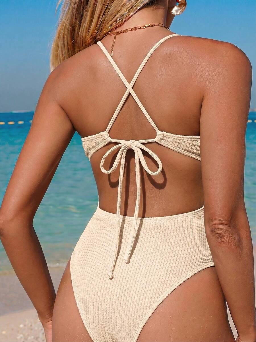 SHEIN BEŻOWY JEDNOCZĘŚCIOWY STRÓJ KĄPIELOWY S09__M