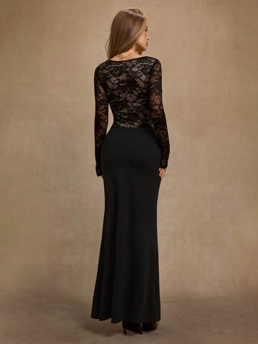 SHEIN CZARNA MAXI SUKIENKA KORONKA S06__M
