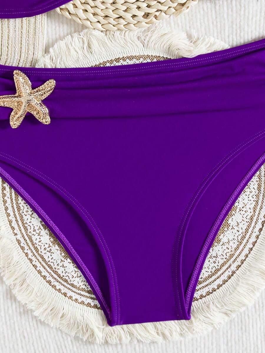 SHEIN FIOLETOWY DWUCZĘŚCIOWY STRÓJ KĄPIELOWY ZDOBIENIE S09__XL