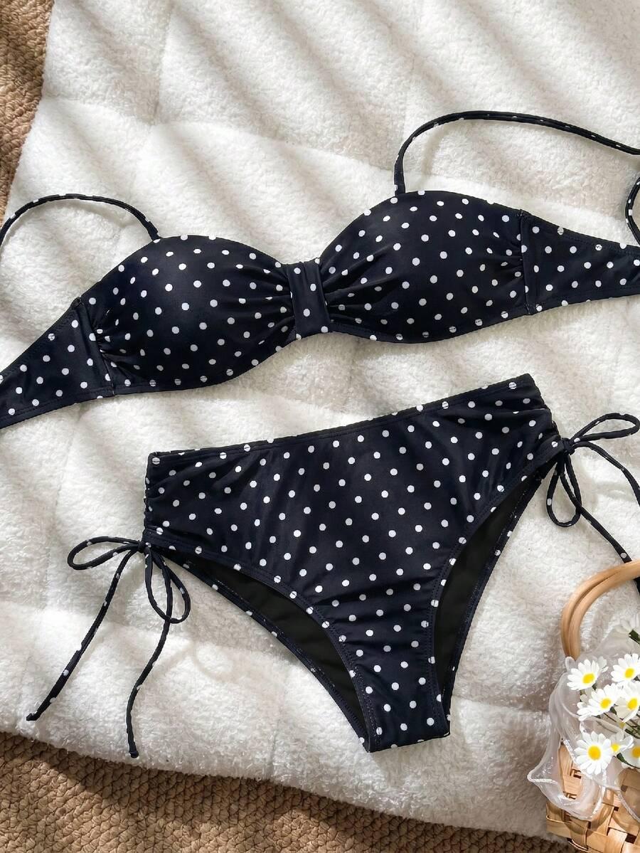 SWIM LUSHOIRE CZARNY DWUCZĘŚCIOWY STRÓJ KĄPIELOWY GROSZKI S09__M