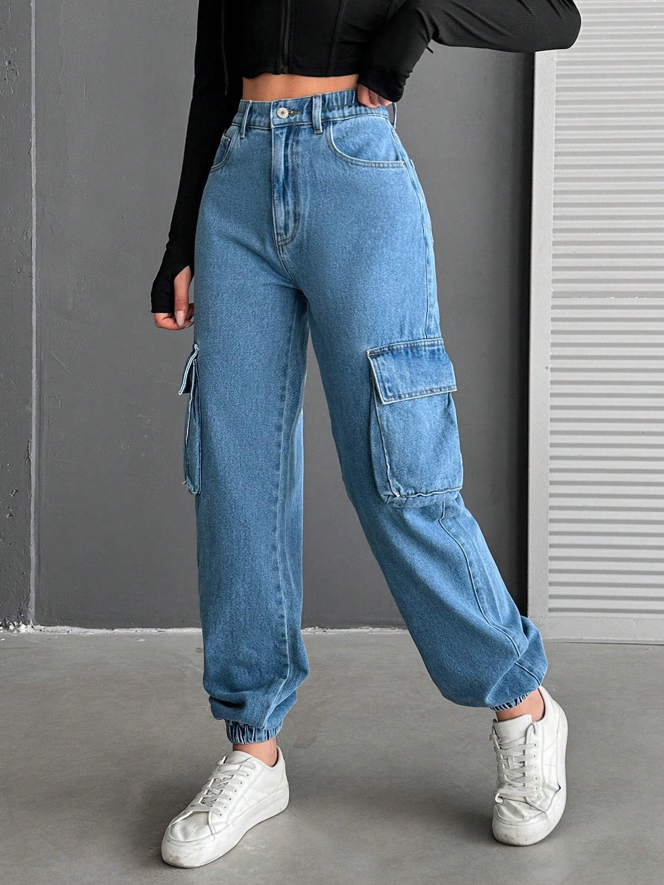 SHEIN SPODNIE JEANSOWE KIESZENIE S06__L