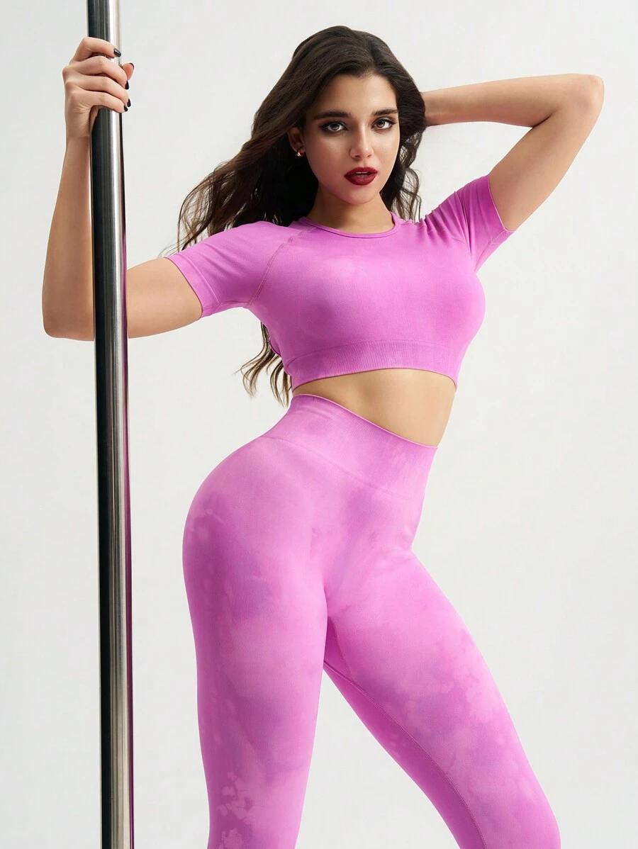 SHEIN FIOLETOWY KOMPLET TOP LEGGINSY S06__S