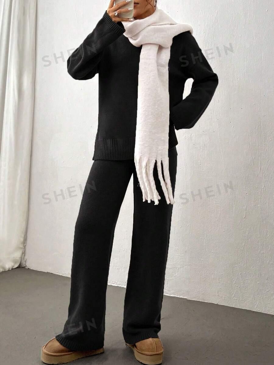 SHEIN DZIANINOWY KOMPLET SWETER SPODNIE PK01__L