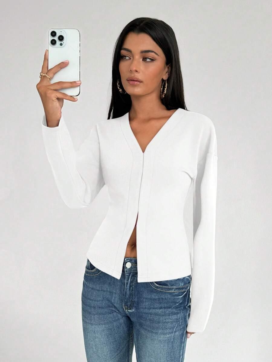 SHEIN BIAŁA BLUZKA DŁUGI RĘKAW S06__S