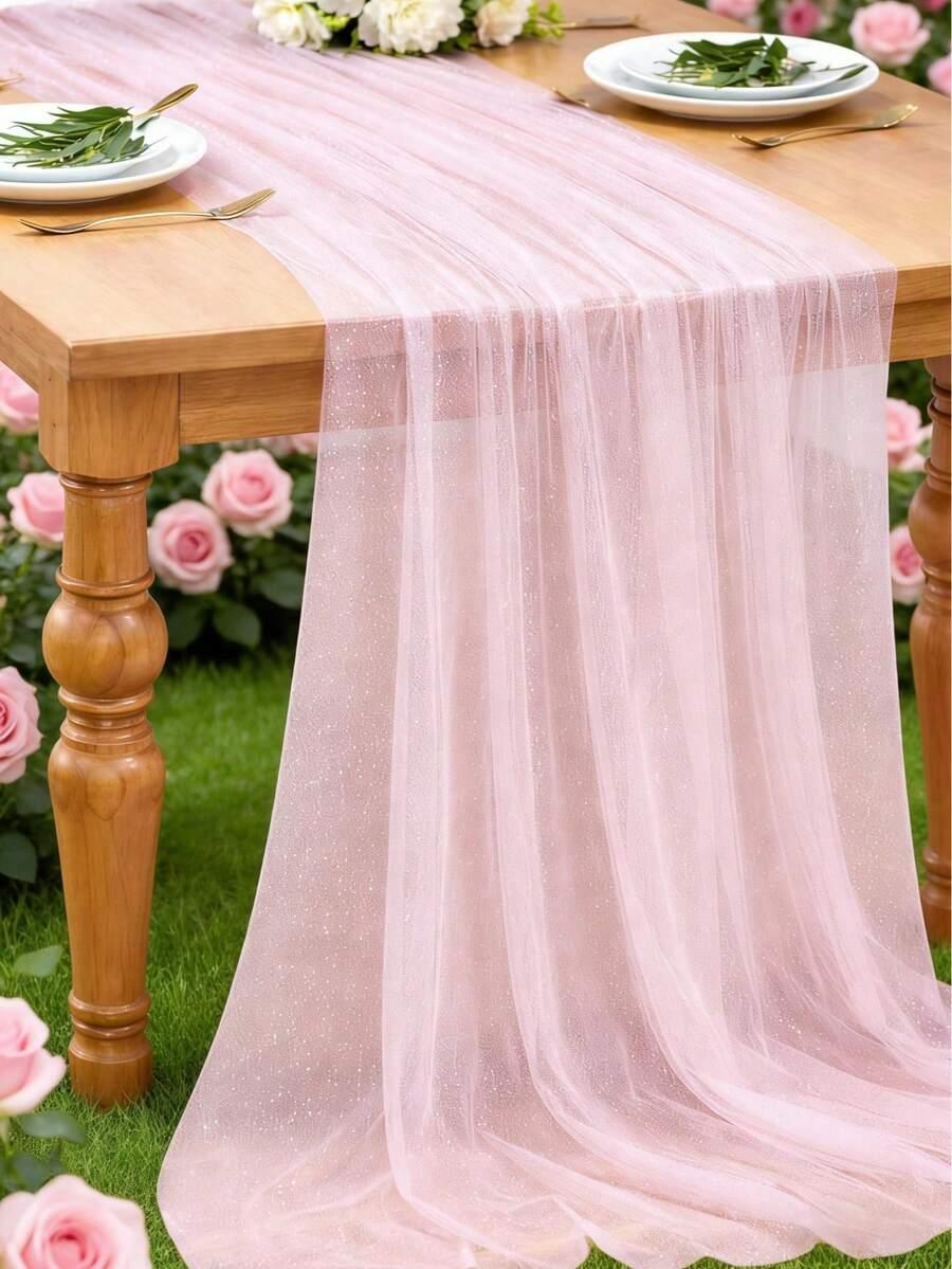 SHEIN RÓŻOWY BIEŻNIK NA STÓŁ S07__75X180CM