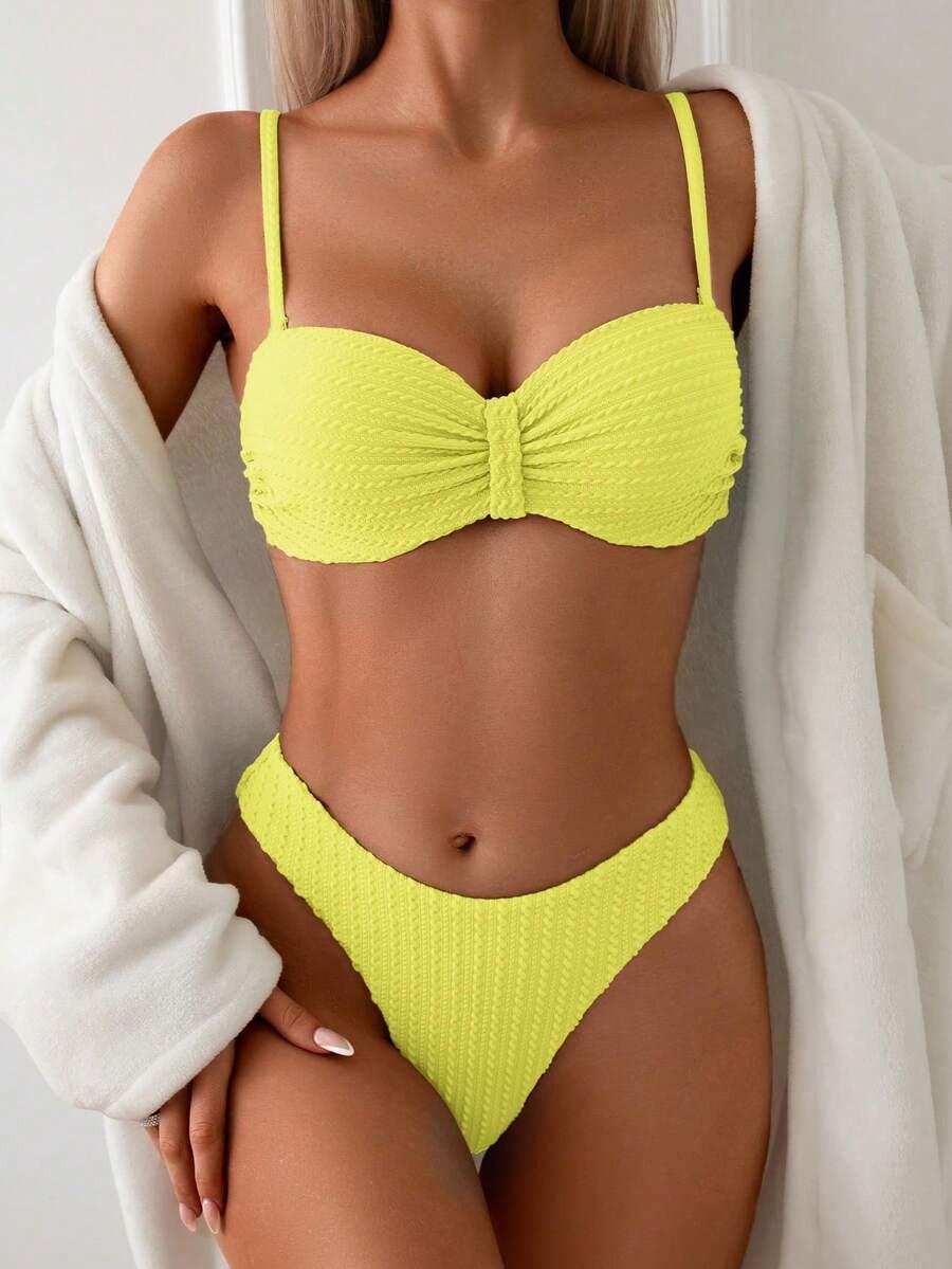 SHEIN DWUCZĘŚCIOWY ŻÓŁTY STRÓJ KĄPIELOWY TEKSTURA S09__S