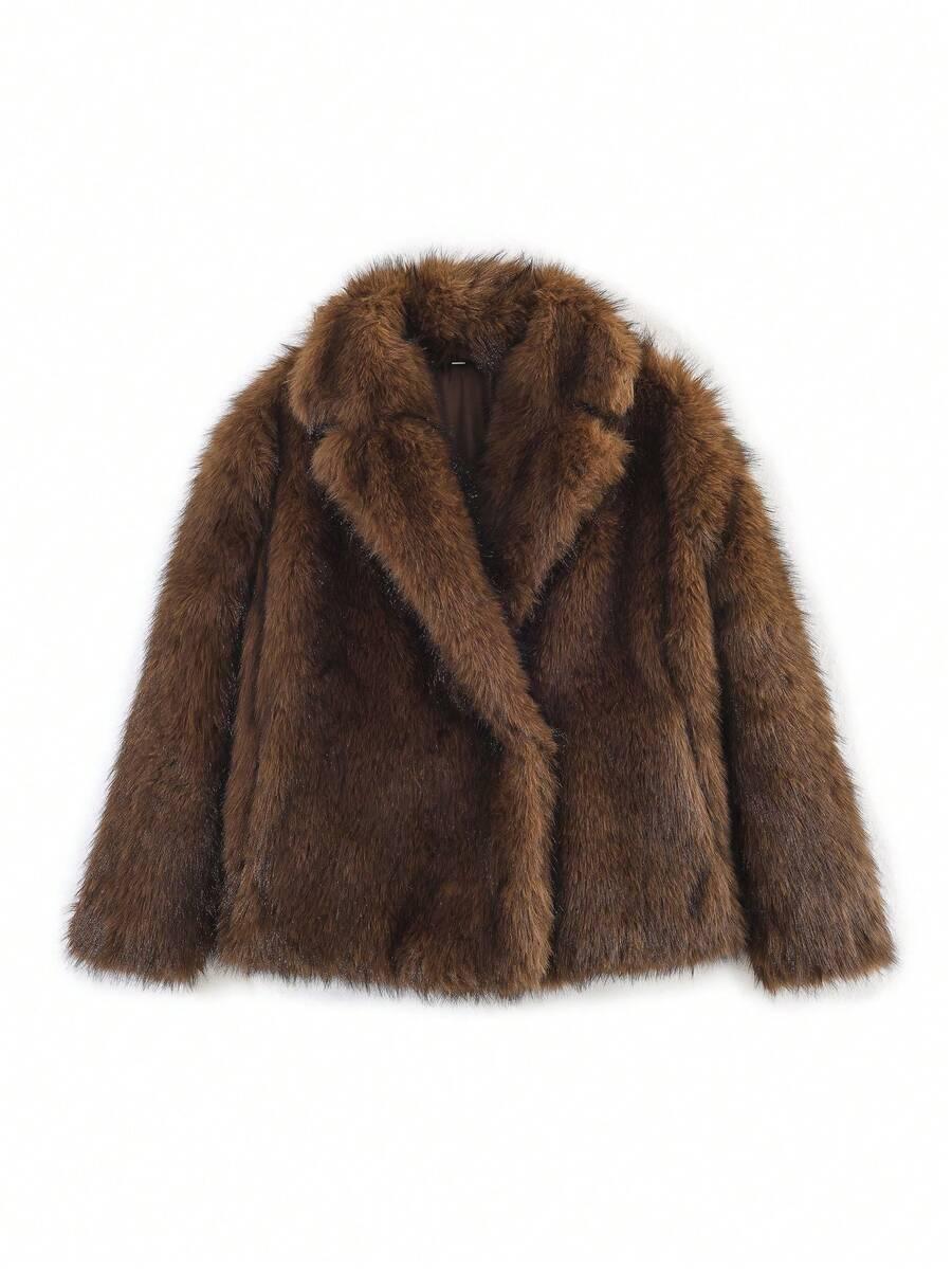 SHEIN BRĄZOWE SZTUCZNE FUTRO W01__M
