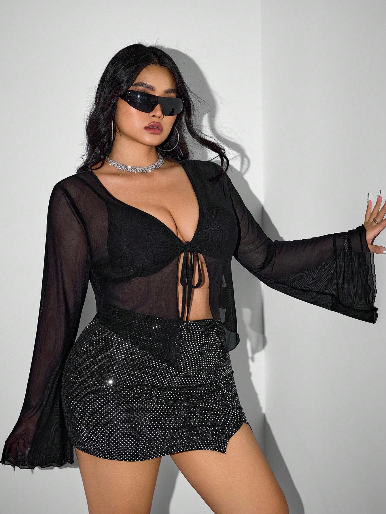SHEIN CZARNA BLUZKA WIĄZANIE S09__46