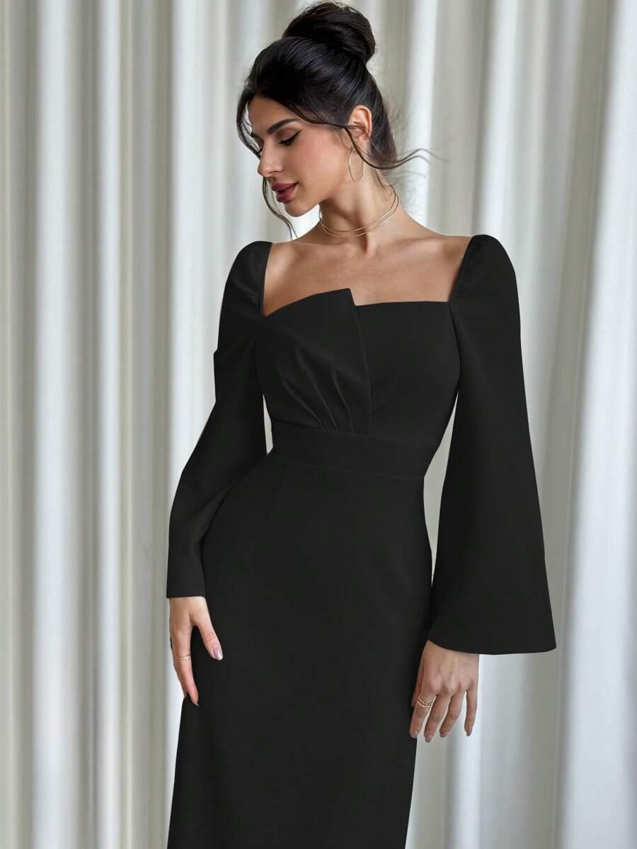 SHEIN CZARNA MAXI SUKIENKA ASYMETRIA PK01__M