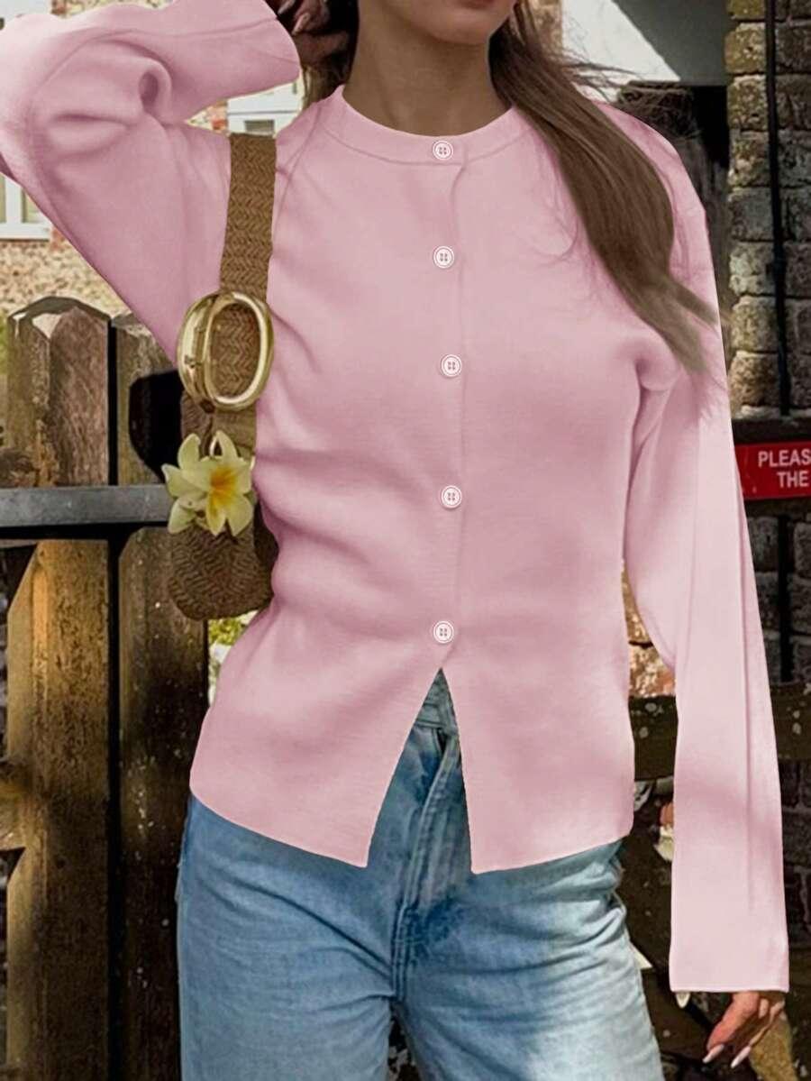 SHEIN RÓŻOWY SWETER GUZIKI S06__S
