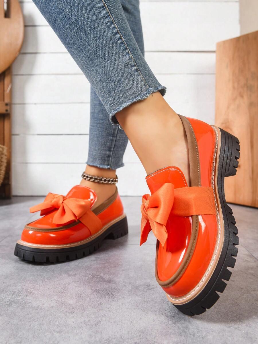 SHEIN POMARAŃCZOWE MOKASYNY KOKARDA S06__43