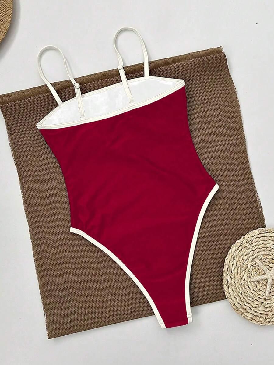 SHEIN CZERWONY KOSTIUM KĄPIELOWY JEDNOCZĘŚCIOWY S09__L
