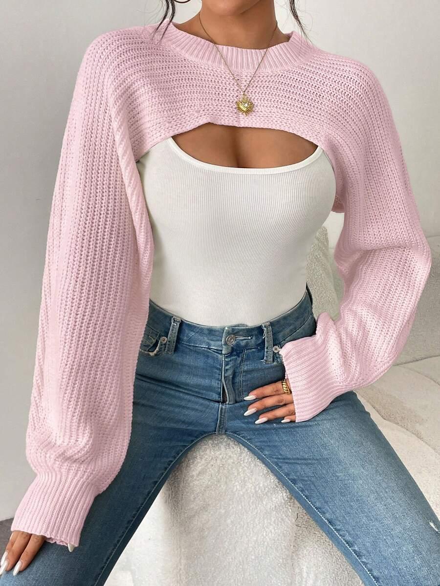 SHEIN RÓŻOWY DZIANINOWY SWETER RĘKAWKI S06__M
