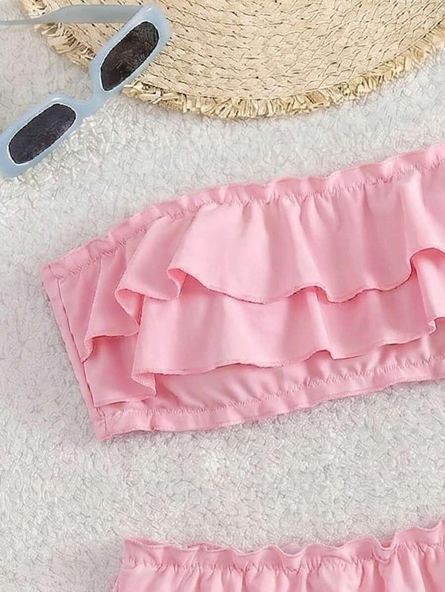 SWIM MOD RÓŻOWY DWUCZĘŚCIOWY STRÓJ KĄPIELOWY FALBANY S09__XS