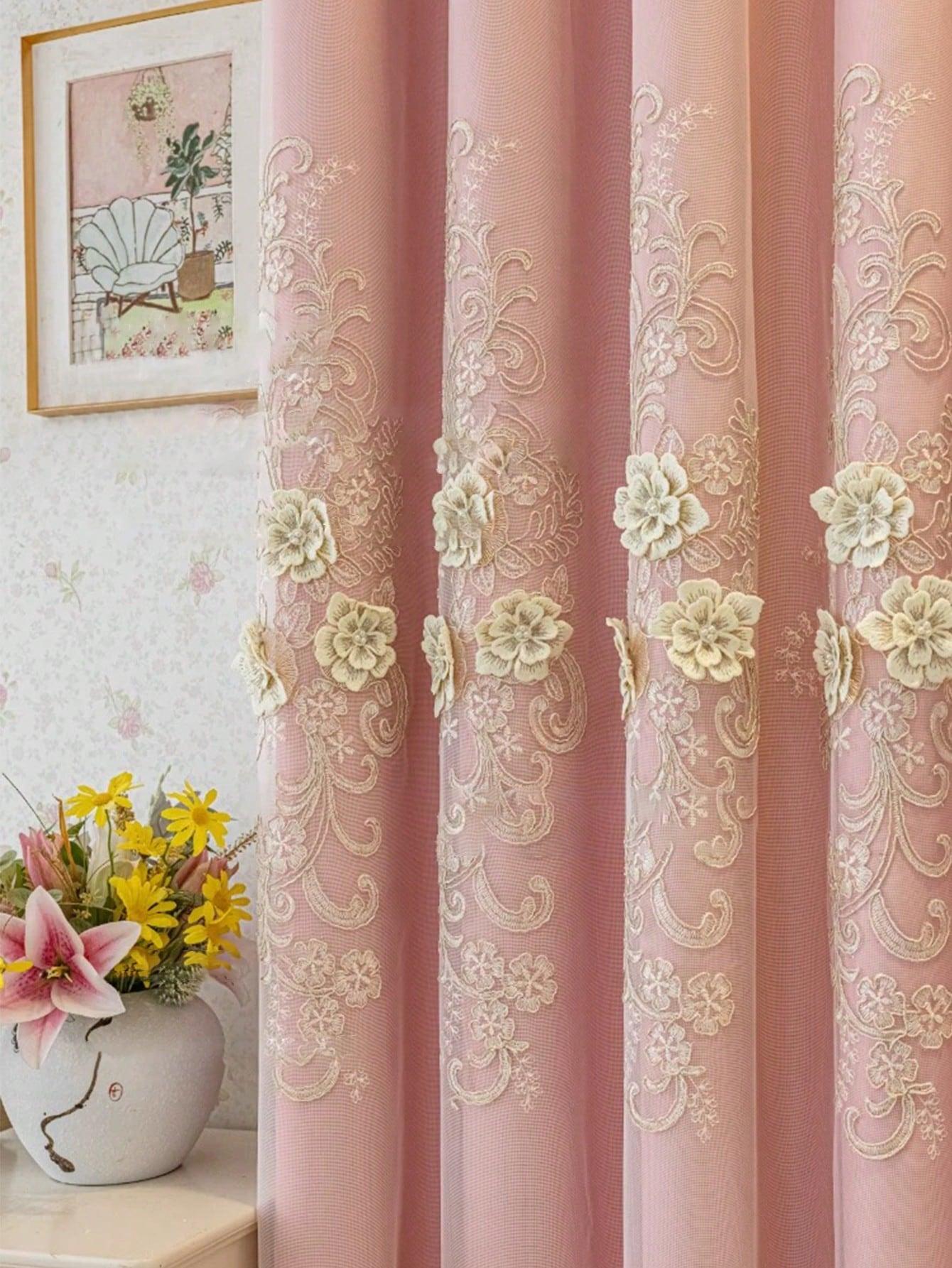 SHEIN RÓŻOWA ZASŁONA WZÓR S07__150X250CM