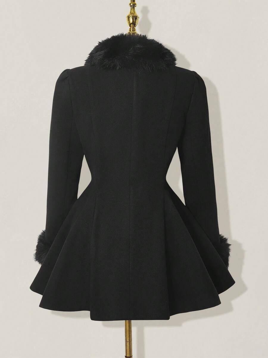 SHEIN CZARNY PŁASZCZ GUZIKI W01__L