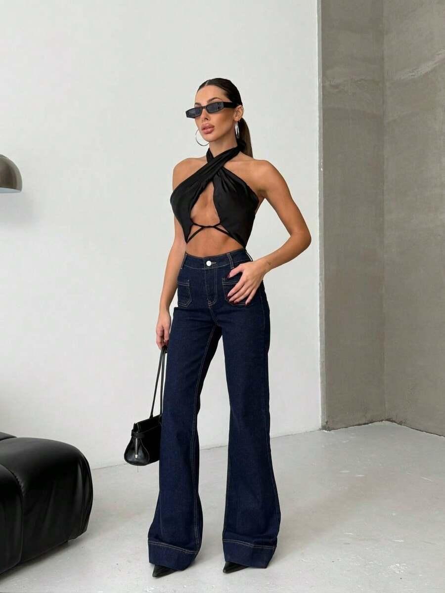 SHEIN GRANATOWE SPODNIE JEANS S06__M