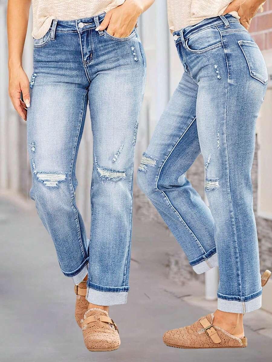 SHEIN NIEBIESKIE JEANSY PRZETARCIA S06__S