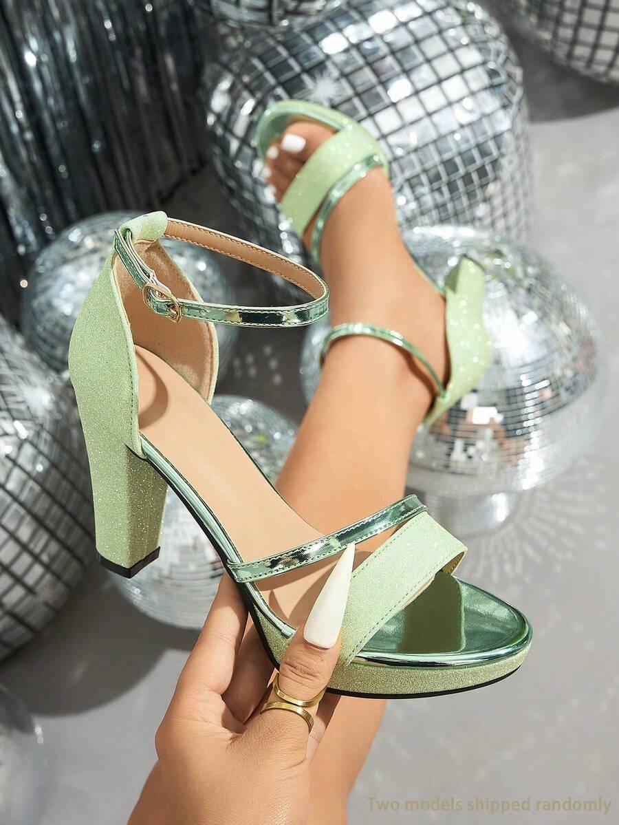 SHEIN ZIELONE SANDAŁY NA OBCASIE POŁYSK PK01__41