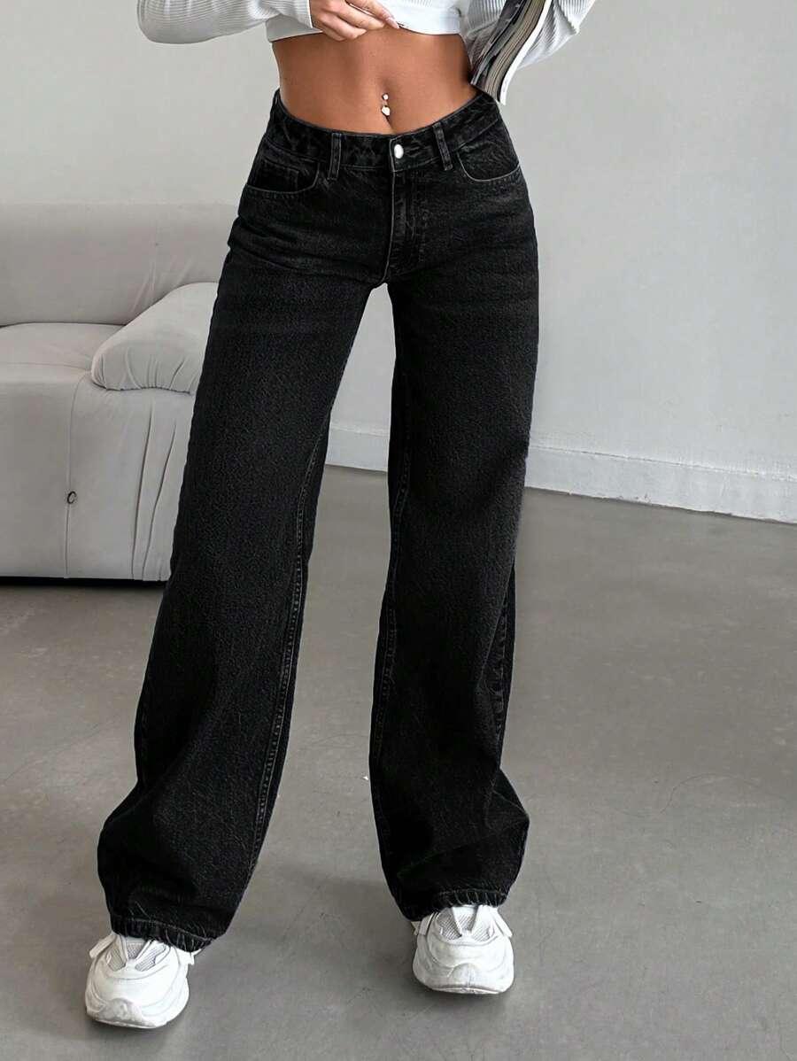 SHEIN CZARNE JEANSY PROSTA NOGAWKA S06__L